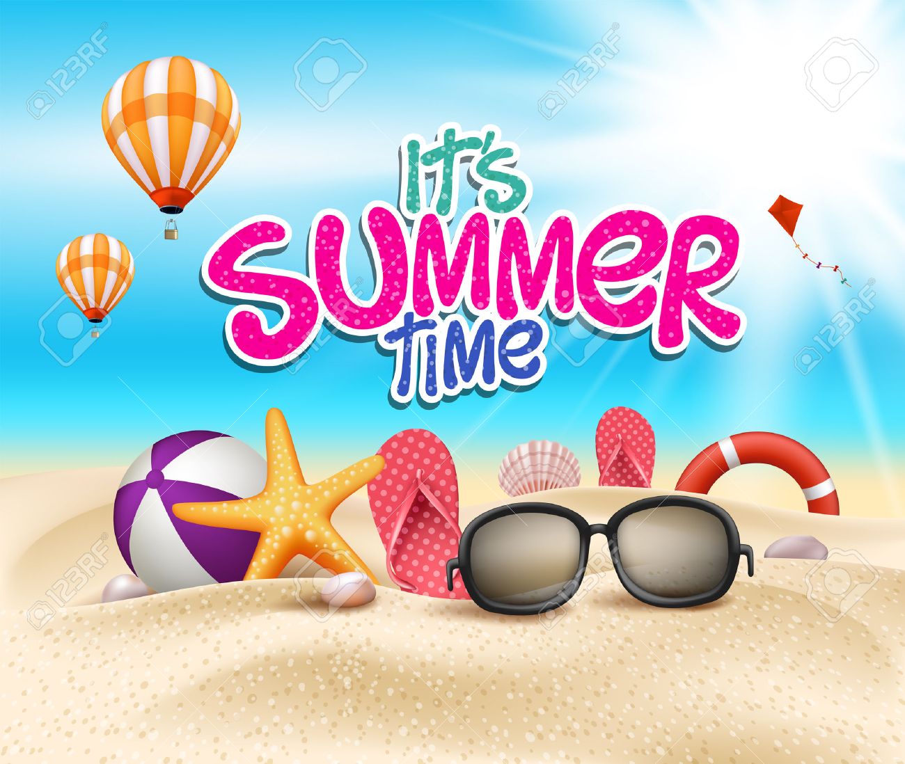 Happy summer time flat poster design Royalty Free Vector